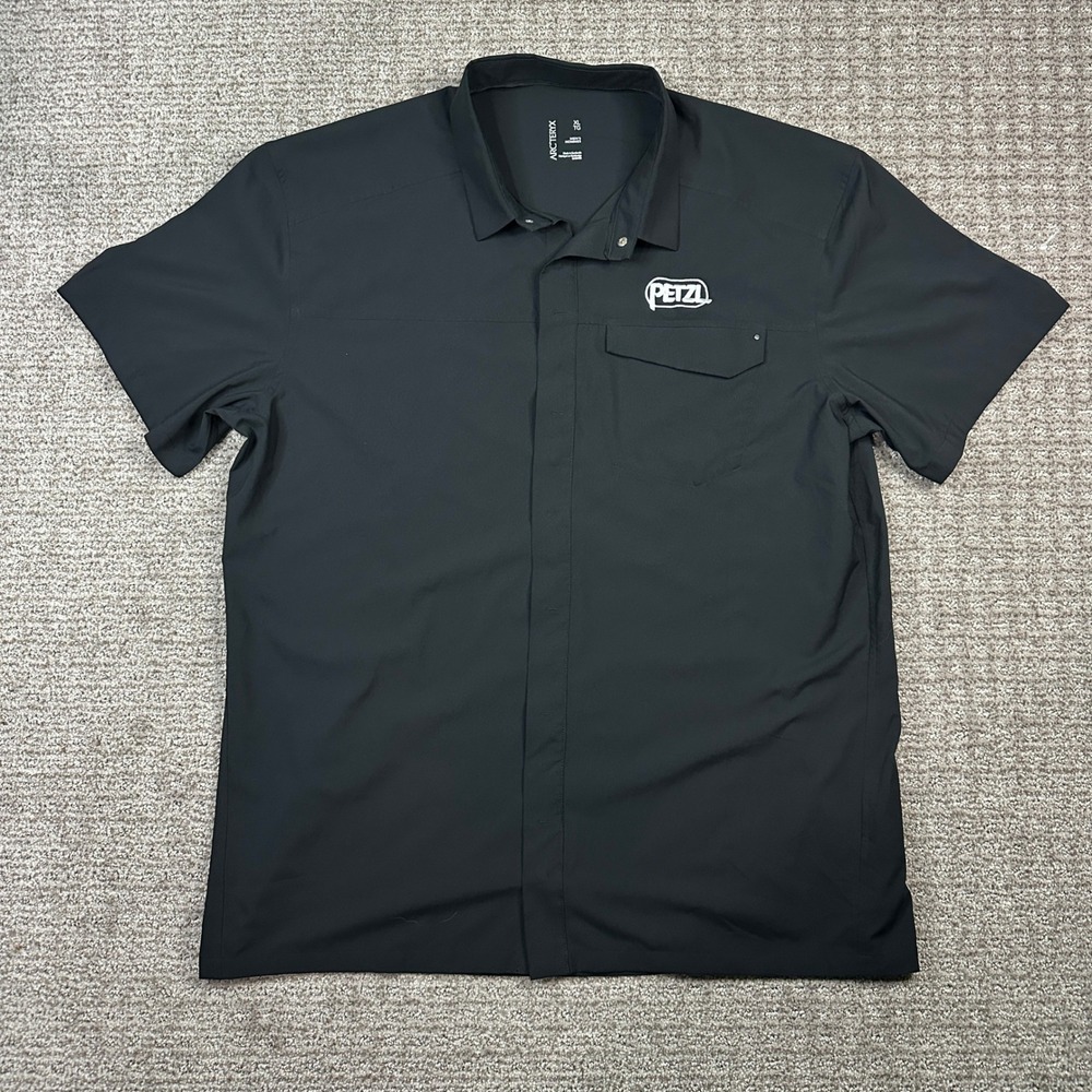 Arc'teryx Skyline SS Shirt Mens XL Black Petzl Logo Technical Button Up CA34438
